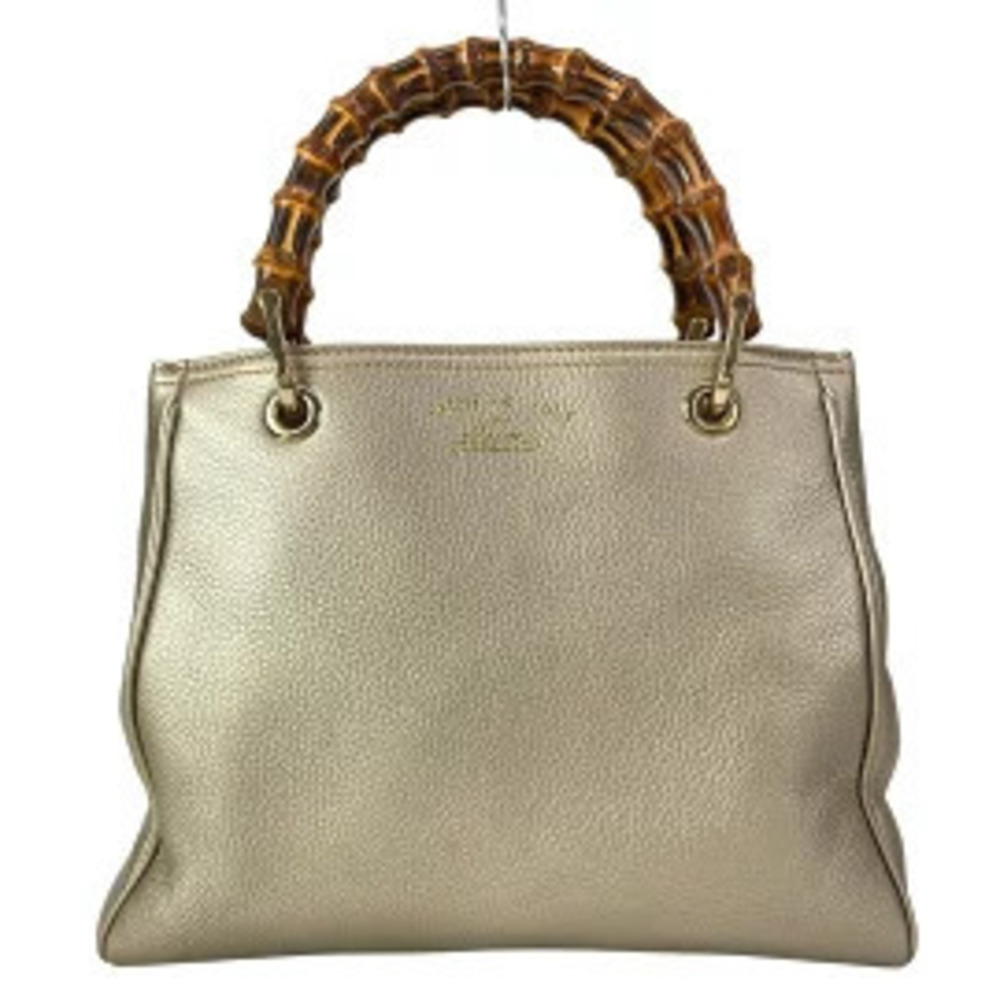 Gucci Bamboo Shopper Tote Bag Gold x Brown Leather
